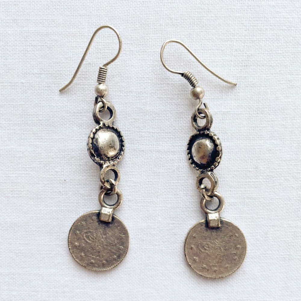 Pewter Coin Drop Earrings